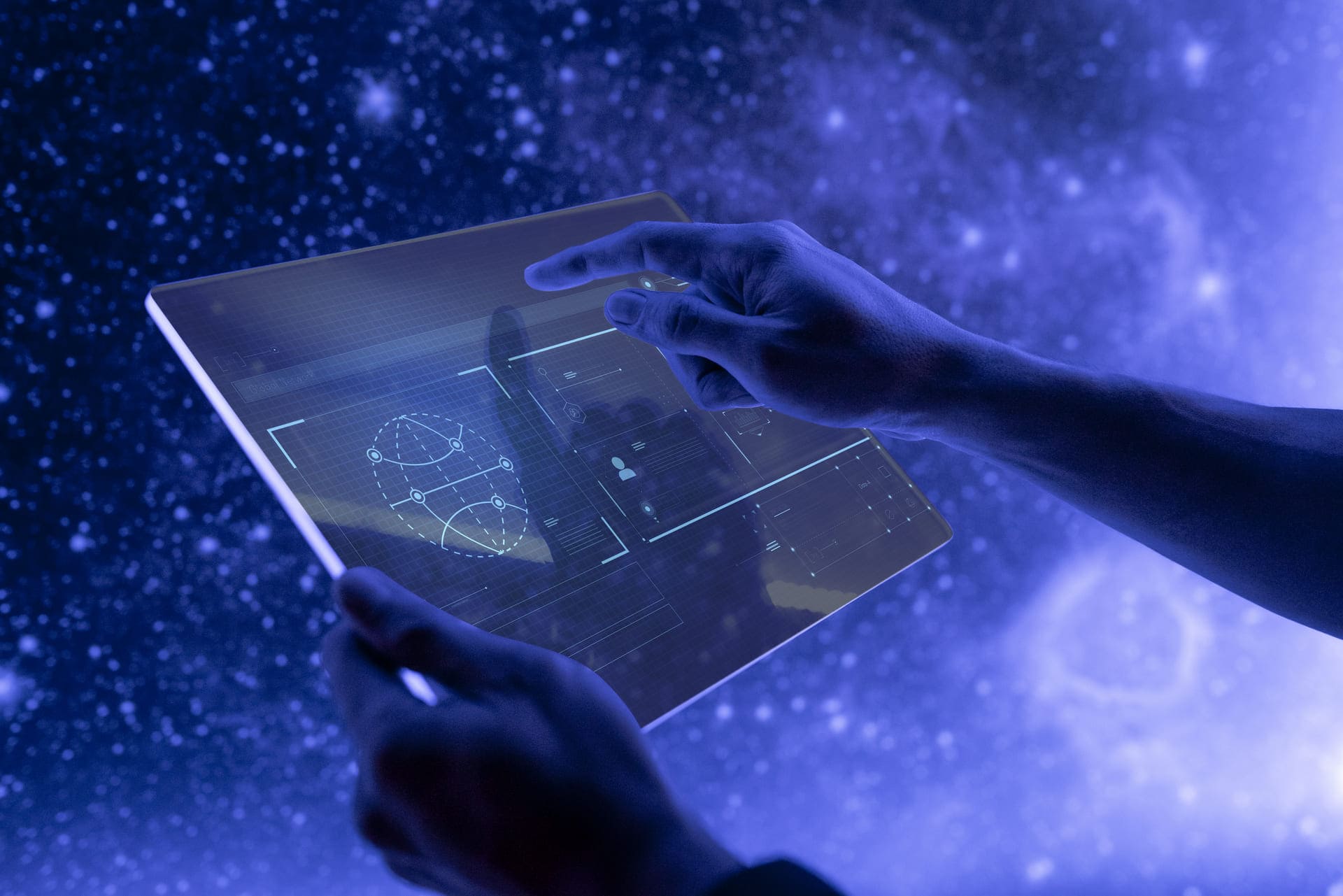 Pessoa usando tablet futurista
